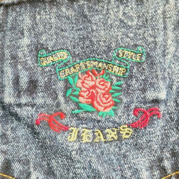 Vintage Jordache Mom Jeans‎ Blue Acid Wash Rose Embroidered High-Rise Denim - Picture 7 of 10